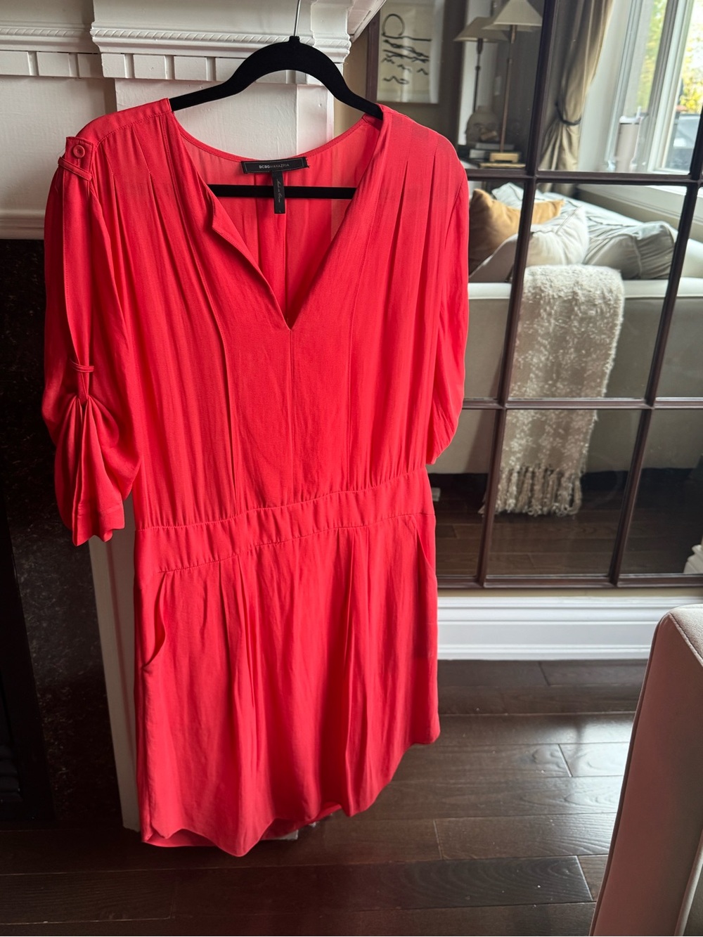 BCBGMaxAzria Coral Pink V-Neck Short Sleeve Tunic